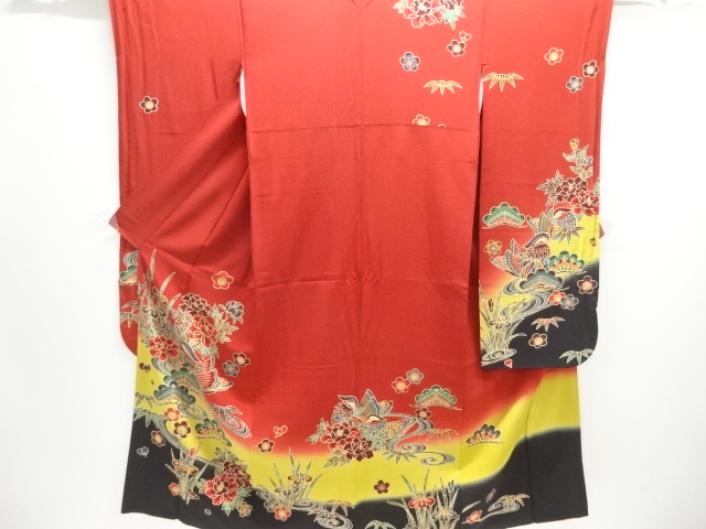 SO-228☆正絹 絞り 中振袖セット6点 桜柄❣️ 身丈166㎝ 裄66.8㎝ 振袖 身丈160cm 裄丈64cm M 袷 落款 蝶 牡丹 金銀糸 金彩 薄緑